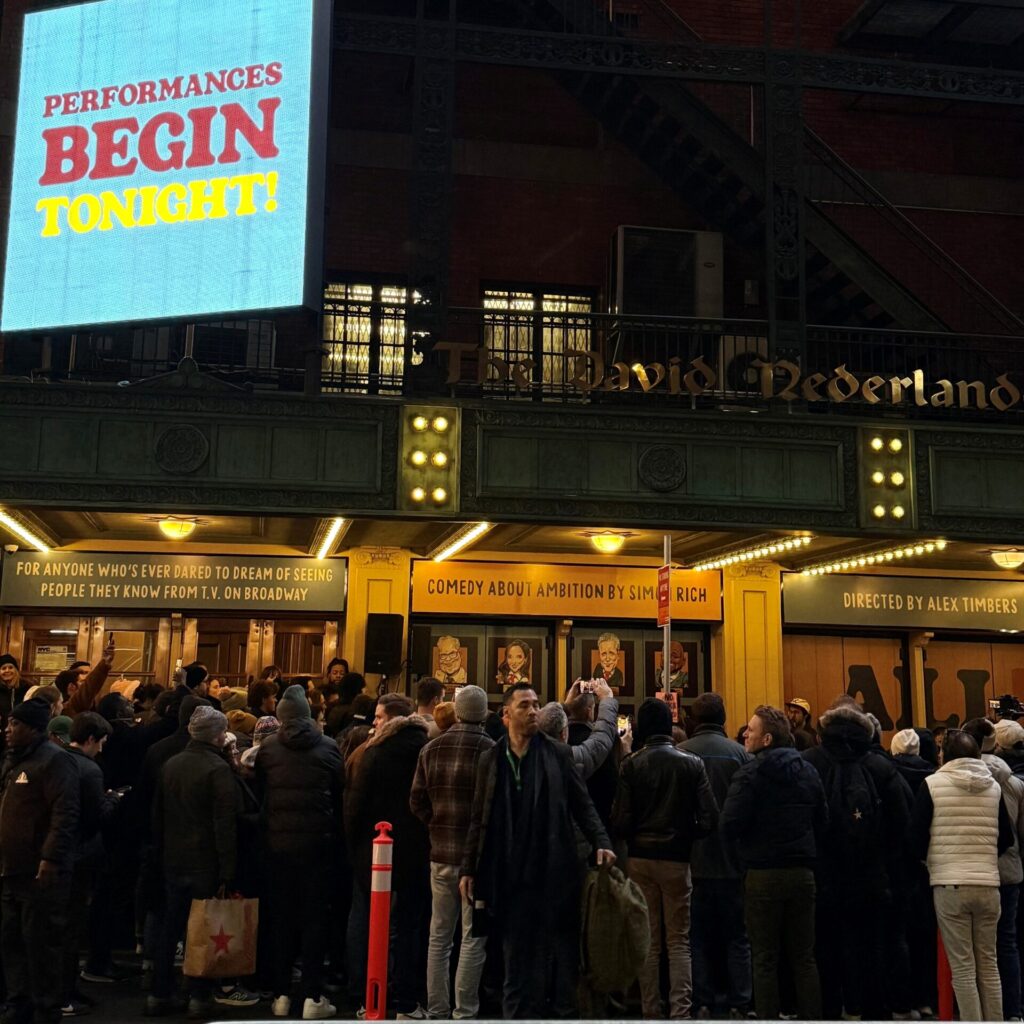 Lawrence’s Pop Up Concert outside the Nederlander to celebrate All Out’s first performance.