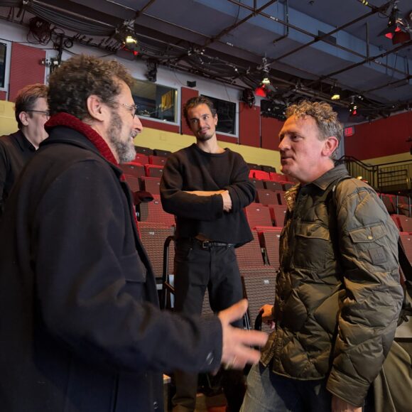 A special moment between Messy White Gays playwright Drew Droege and Tony Kushner.